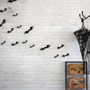Décorations murales Halloween avec 12 autocollants chauves-souris
