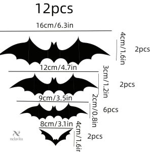 Ensemble de 12 autocollants chauves-souris pour la décoration d'Halloween