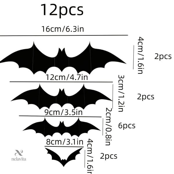Ensemble de 12 autocollants chauves-souris pour la décoration d'Halloween