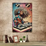 Déco murale vintage avec thème DJ et influence afro-japonaise