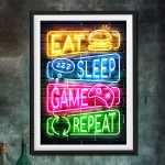 Affiche décorative à thème jeu vidéo et néon