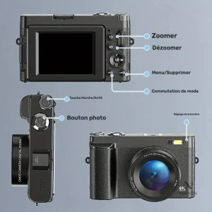 Appareil photo compact 4K avec zoom haute définition