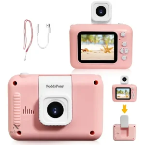 Appareil Photo Numérique pour Enfants PoddyPony – Caméra HD Rechargeable avec Écran et Objectif Amovible