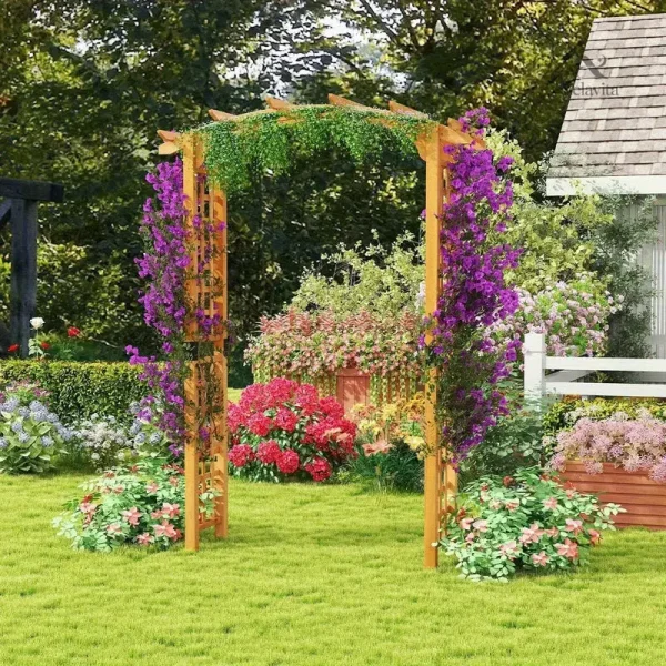 Élégante arche de jardin avec treillis pour rosiers et fleurs