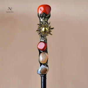 Baguette magique avec cristaux – Accessoire de déguisement fantasy et cosplay sorcier