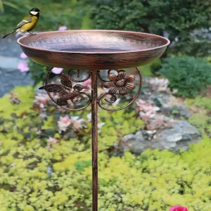 Bain d'oiseaux jardin en métal antique avec motifs floraux