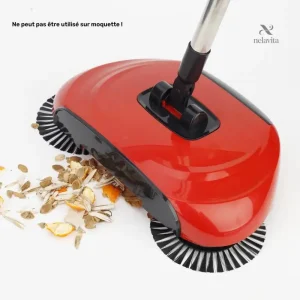 Balai Mécanique Rotatif 360° Sans Électricité – Ramasse-Poussière et Débris avec Brosse Intégrée
