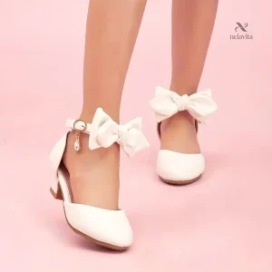 Ballerines blanches pour filles avec nœud élégant