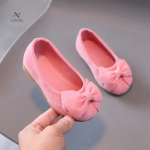 Ballerines fille roses avec grand nœud – Chaussures élégantes et confortables pour cérémonie et fête
