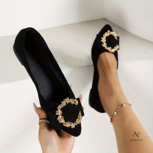 Ballerines noires femme élégantes - Bout pointu avec boucle strass