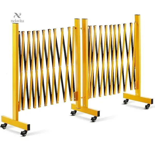 barriere-de-securite-extensible-sur-roulettes-cloison-mob-hmd2q4-1 Barrière de sécurité extensible sur roulettes en acier jaune