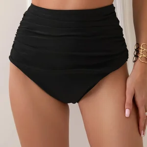 Bas de Bikini Femme Taille Haute Froncée – Effet Ventre Plat, Confort & Élégance