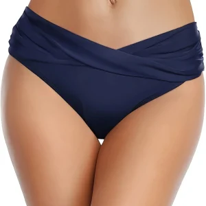 Bas de maillot de bain taille haute croisée – Coupe galbante et effet ventre plat, coloris éclatant