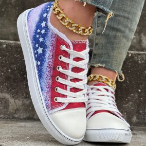 Baskets femme étoilées Bleu Blanc Rouge - Chaussures décontractées légères à lacets