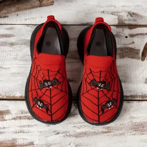 Baskets fille rouges motif toile d’araignée – Chaussures de sport respirantes et confortables