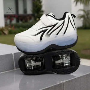 Baskets garçon – Chaussures de sport blanches avec motifs noirs, scratch pratique et semelle légère