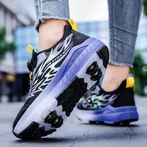Baskets garçon – Chaussures de sport noires et violettes à semelle amortissante avec ressorts intégrés