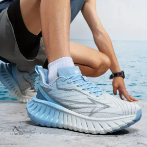 Baskets garçon – Chaussures de sport running bleu clair respirantes avec semelle amortissante tendance