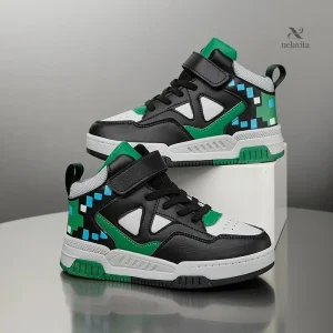 Baskets montantes fille noires et vertes – Chaussures de sport tendance style basketball
