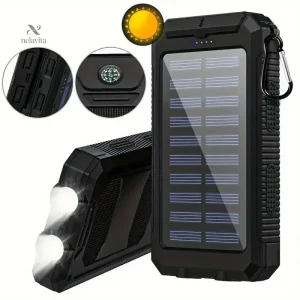 Batterie Externe Solaire 20000mAh – Power Bank avec Lampe Torche LED et Boussole pour Camping et Randonnée