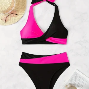 Bikini Femme Taille Haute 2 Pièces – Maillot de Bain Croisé à Nouer, Look Élégant et Confort Plage