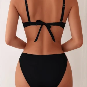 Bikini Noir Élégant avec Détails Bohèmes – Maillot Deux Pièces Tendance Été
