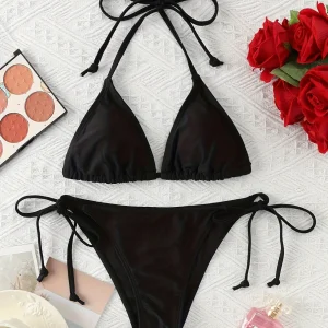 Bikini Triangle Noir à Nouer – L’Indispensable Élégant de l’Été