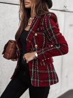 Blazer Femme à Carreaux Élégant et Double Boutonnage