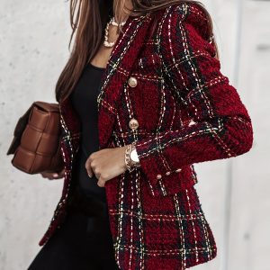 Blazer Femme à Carreaux Élégant et Double Boutonnage