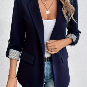 Blazer femme élégant avec poignets rayés et bouton