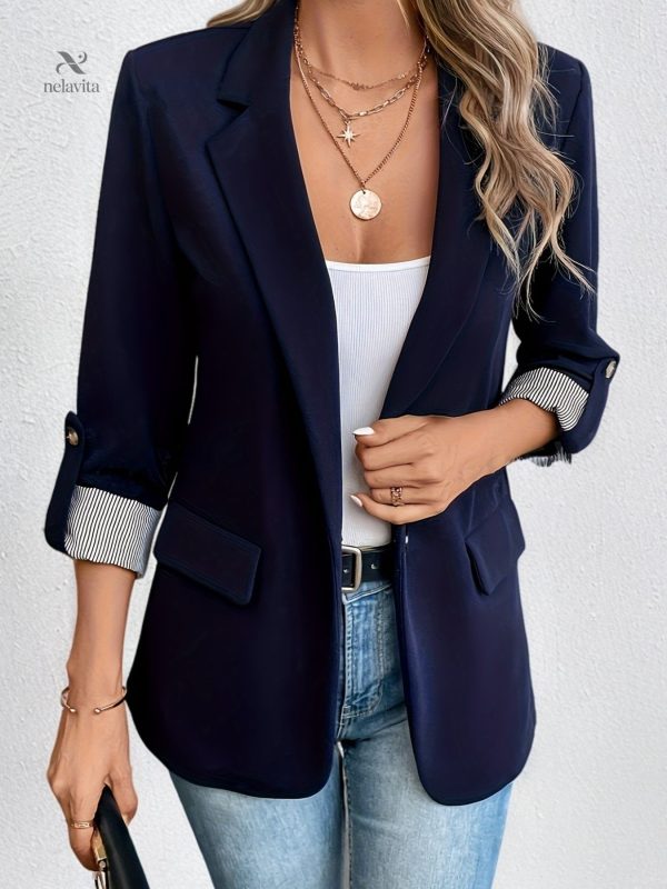 Blazer femme élégant avec poignets rayés et bouton