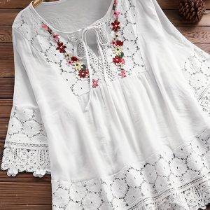 Blouse Grande Taille Élégante en Dentelle