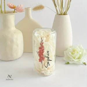 Bocal en verre design, couvercle en bambou unique