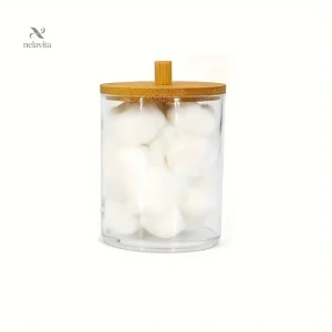 Bocaux de rangement salle de bain avec couvercle bambou – Organisateurs coton, cotons-tiges et accessoires