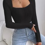 Body en maille côtelée, style simple et sophistiqué