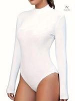 Body Femme Col Montant Manches Longues Ajusté