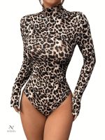 Body col roulé féminin motif léopard chic