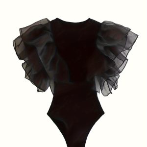 Body femme uni en tulle avec col rond