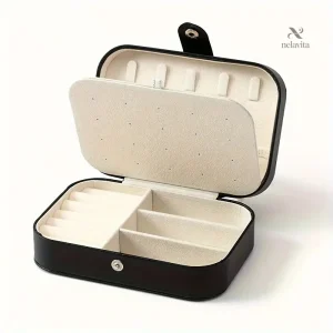 Boîte à bijoux de voyage en cuir noir – Rangement compact pour bagues, colliers et boucles d’oreilles