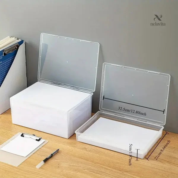 boite-de-rangement-pour-documents-a4-classeurs-plastique-b3le9p-1 Boîte de rangement A4 transparente avec couvercle