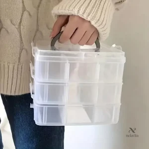 Boîte de Rangement Transparent à 3 Niveaux avec Compartiments – Organiseur Pratique pour Perles, Bijoux et Accessoires