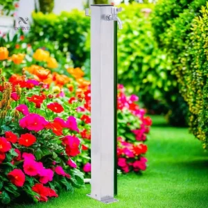 Borne de jardin avec robinet en acier inoxydable