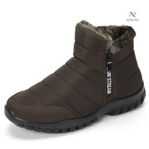 Bottes de neige solides noires pour hommes avec fermeture éclair latérale - Doublure en polaire