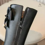 Bottes noires pour fille avec nœud et perles