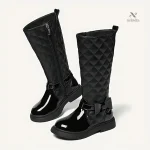 Bottes noires matelassées avec nœud pour fille