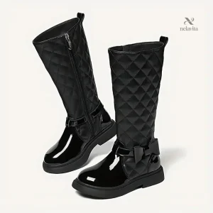 Bottes noires matelassées avec nœud pour fille