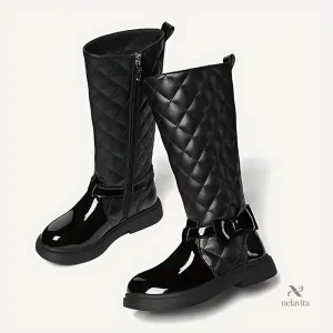 Bottes noires avec nœud, idéales pour l'hiver