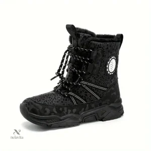 Bottes garçon hiver noires – Chaussures chaudes imperméables avec semelle antidérapante