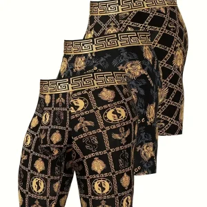 Boxer thermique homme – Lot de 3 motifs dorés – Sous-vêtements chauds et stylés pour l’hiver