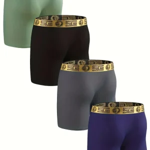 Boxer thermique homme – Lot de 4 couleurs assorties – Sous-vêtements chauds élégants avec ceinture dorée